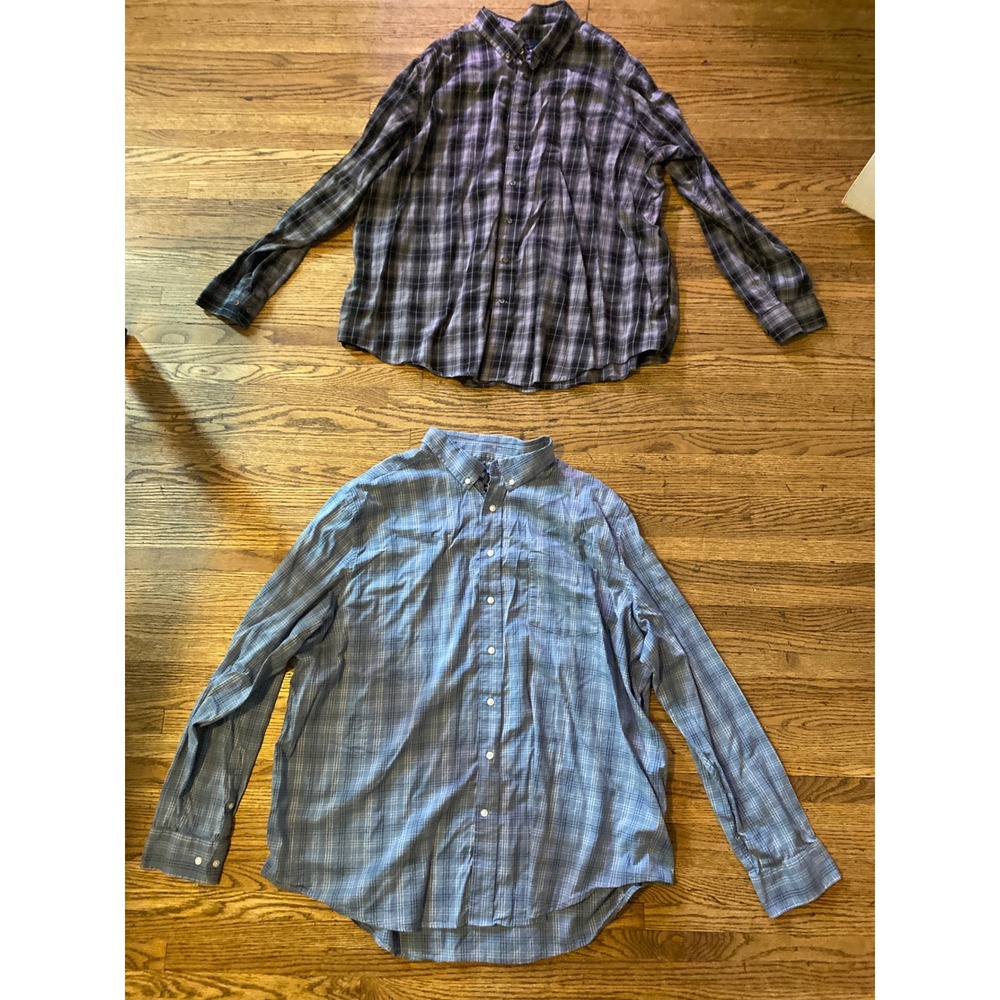 George Mens Plaid Button Down Shirts Bundle 2 Pack Classic Fit 3XL Black Blue